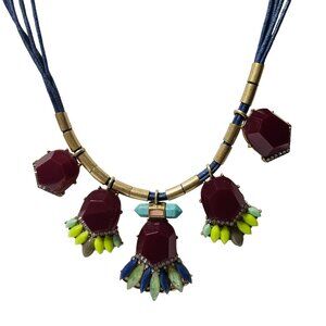 J.Crew Chunky Pendant Statement Necklace Gemstone Beaded Accents Ethnic Jewelry